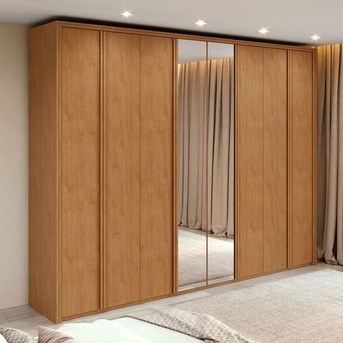 Guarda-Roupa Casal 8 Portas 100% MDF Ergon Com Espelhos Amendoa Clean