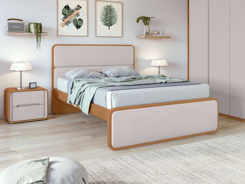Cama Casal 1,40 Loop Tecido Corano Bege Amendoa Clean