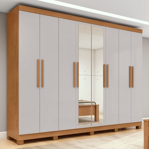 Guarda Roupa Casal 8 Portas Andara com Espelhos E Pés Amendoa Clean/Off white