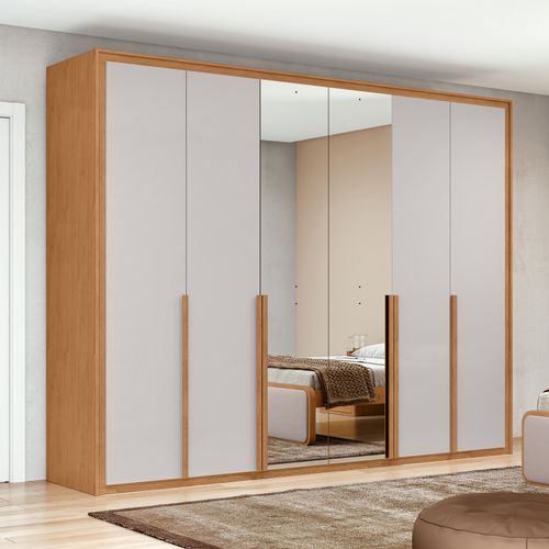 Guarda Roupa Casal 6 Portas 100% MDF Imperatore Com Espelhos Amendoa Clean/Off White