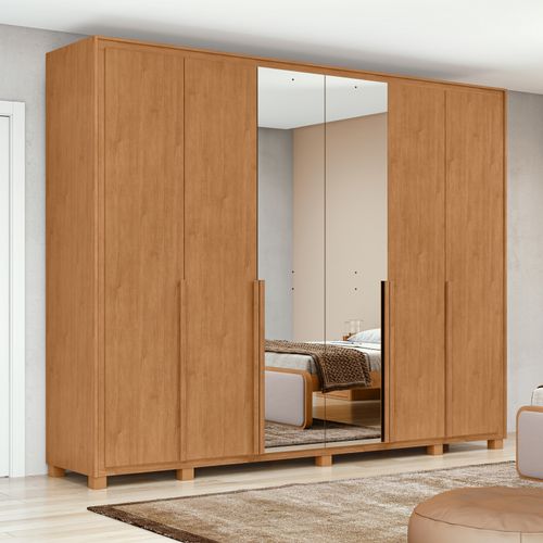 Guarda Roupa Casal 6 Portas 100% MDF Imperatore Com Espelhos e Pés Amendoa Clean