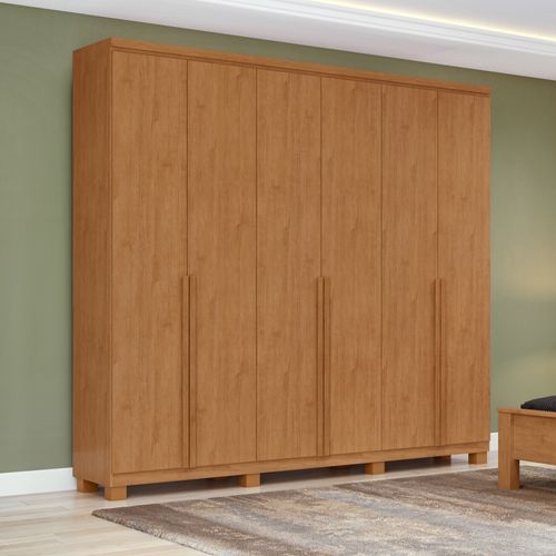 Guarda Roupa Casal 6 Portas 100% MDF Alonzo Com Pés Amendoa Clean